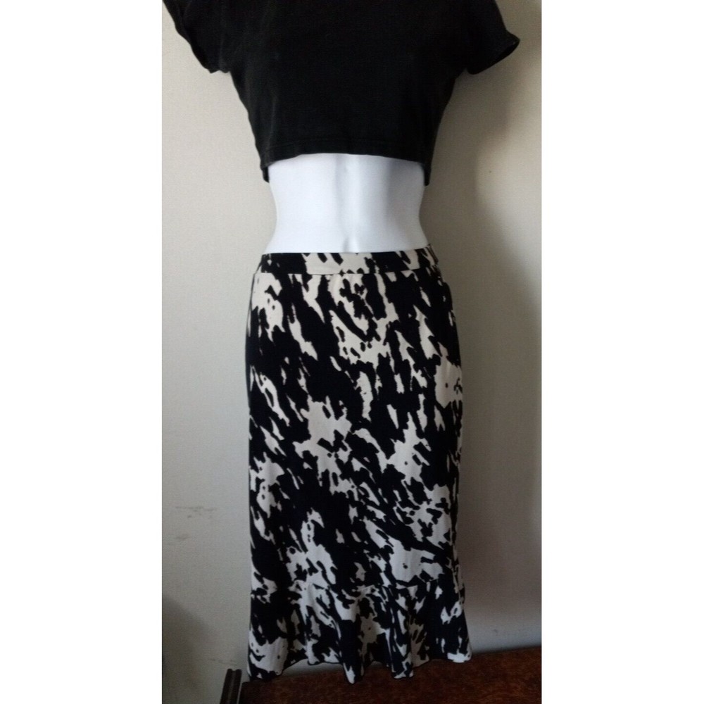Evan Picone Womens Black White Abstract Print Pull On Maxi Skirt Size Medium B&W